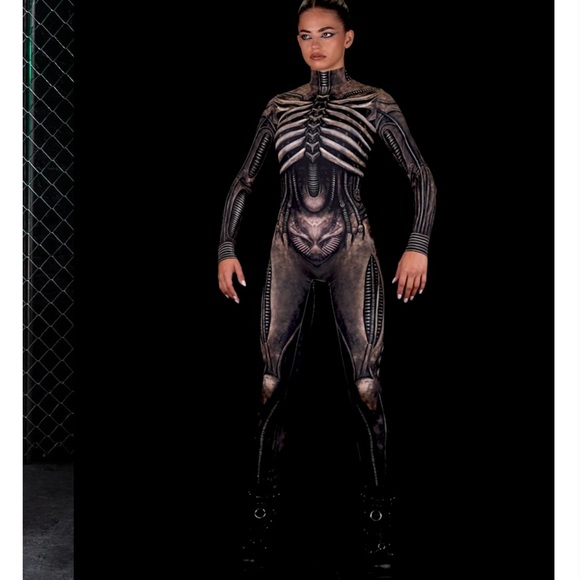 Badinka bodysuit catsuit long sleeve Xenomorph skeleton alien festival costume - Picture 5 of 7